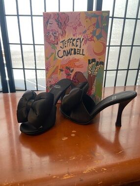 NWT Jeffrey Campbell Black TALKATIVE Satin Bow Heels